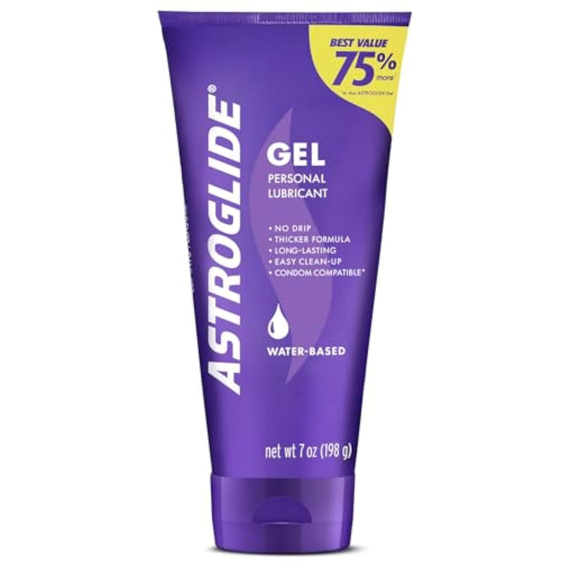Astroglide Water Based Lube (7oz), Ultra Gentle Gel Personal Lubricant for Vaginal and Anal Sex, Stays Put with No Drip, Sex Lube, Long-Lasting for Men, Women and Couples, Safe for Toys