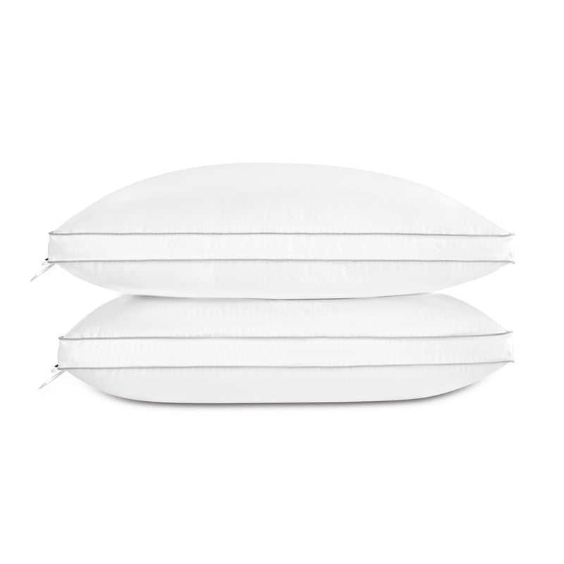 Luxury Feather Down Pillow King Size,Low Soft Gusseted Bed Pillows For Sleepin