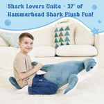 37 Inch Hammerhead Shark Stuffed Animal Giant Soft Plush Shark Toy Realistic Blue Ocean Animal Gift For Kids And Adults