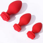 Rose Toys Anal Plug Sex Stimulator For Women, Silicone Butt Plug High-End Training Kit, Adult Sex Toy, 3 Pack Different Size Luxury Anal Toys With Red Rose Base Prostate Sex Toys For Man Or Gays