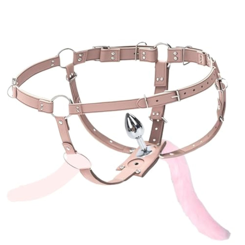 Double Penetration Strap-On Harness With Butt Plug – Adjustable Dildo Underwear For Women & Couples – Bdsm Bondage Strap With O-Rings – Fetish Roleplay Sex Toy