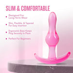 Sex Toys - Curvy Anal Plug - 3.5 Inch - Stayput & Anchortech Design - Tapered, Soft, Comfortable - All Day Wearable Beginners Butt Plug For Back Door - Women Men & Couples - Clear Pink
