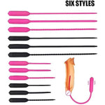 Silicone Vibrating Urethral Penis Plug Ten Frequency Threaded Urethral Sound Vibrator Masturbation Device(D,Pink)