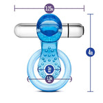 Stay Hard 10 Function 3 In 1 Stimulating Aaa Battery Powered Fragrance Free Vibrating Tongue Ring C Ring With Bullet - Easy Cleaning Ipx7 Submersible Waterproof - Men Couples - Blue