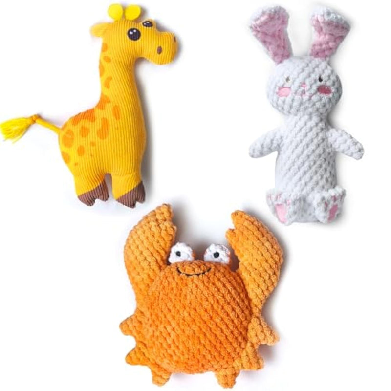 Squeaky Plush Dog Toys With Built-In Squeaker, 3 Pack Animal Shapes (Rabbit, Giraffe, Crab) For Small Medium Dogs, Soft Chew Toys For Puppy Teething And Interactive Play