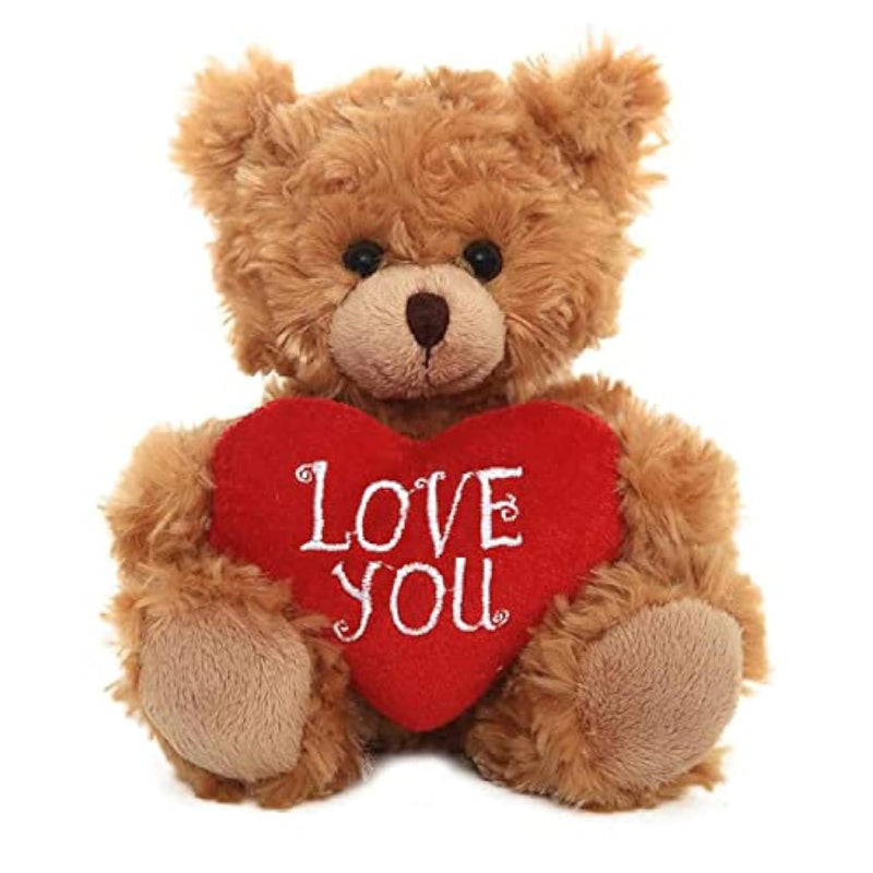 Plush Stuffed Animal Mocha Heart Bear – Love You Bears- Toy For Kids & Adults Valentine'S Day - Embroidered Heart Pillow (6 Inch, Brown Love You)