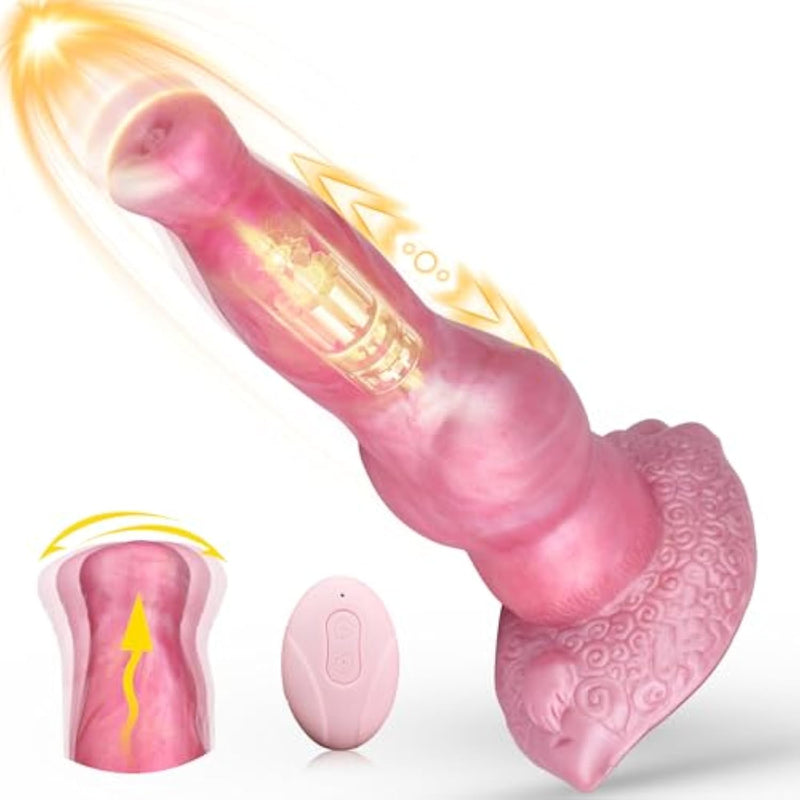 Thursting Vibrator Dog Dildo With Knot, 8Inch 2In1 Realistic Thick Monster Big Dildo Remote Control 10 Modes Vibrator For Women G Spot Strap On And Men Gay Anal Toy