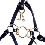 Y-Shape Restraint Head Harness Nose Hook With Metal Spider Ring Gag Bondage Mouth Gags Sex Toys For Couples (Gold)