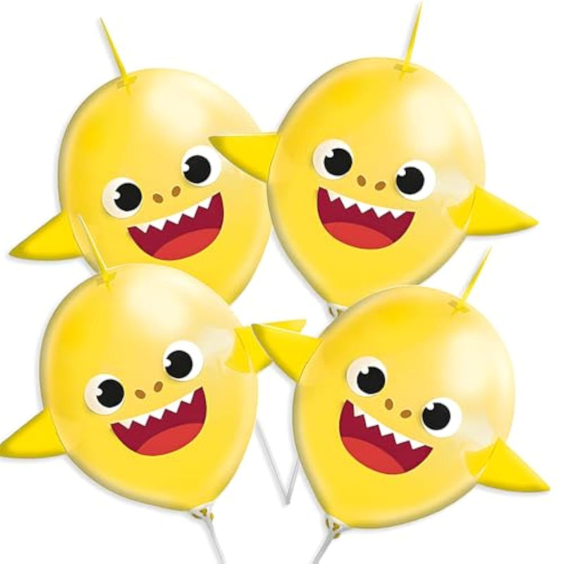 Baby Shark Balloon Activity Kit for Kids - DIY Yellow Ocean Party Craft Pack of 4 - 12"