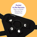 Full Back Strap On Harness - Adjustable Harness For Pegging - Full Back Style Provides Extra Support - Includes 3 O-Rings - Pocket For Bullet Vibrator - Machine Washable - Black