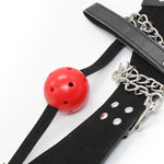 Bondage Collar With Ball Gag Leather Chain Adjustable Restraints Chokers Women Couples Bedroom Sex Toys