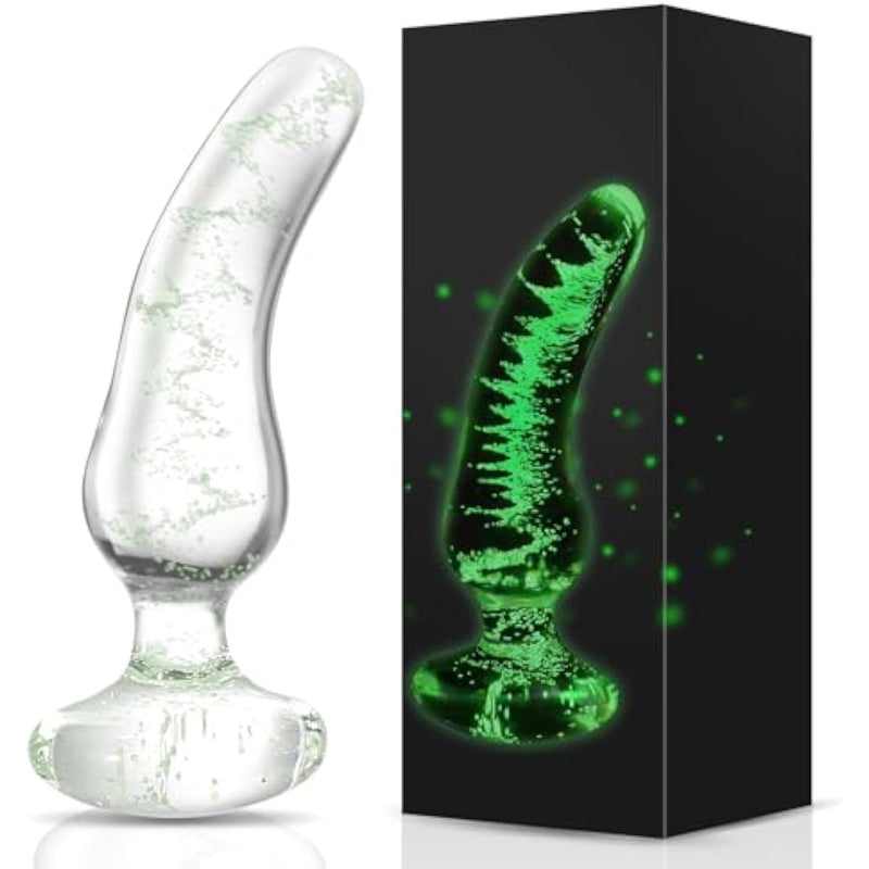 Crystal Glass Anal Butt Plug - Finger-Like Glass Dildo Sex Toy, Glow In The Dark Anal Beads Training Plug Prostate Massager, Adult Masturbation Toys For Men Women Gay Lesbian And Couples Pleasure