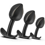 Silicone Rose Bud Butt Plug Kit, Pack Of 3 Anal Plugs Training Set With Comfortable Long-Term Base Prostate Sex Toys For Beginners Or Advanced Users - Black