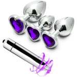 Anal Plug Trainer Set With Three Sizes Of Heart Shaped Purple Jeweled Handles, Stainless Steel Anel Butt Plugs For Men Women And Couples Sex Toys