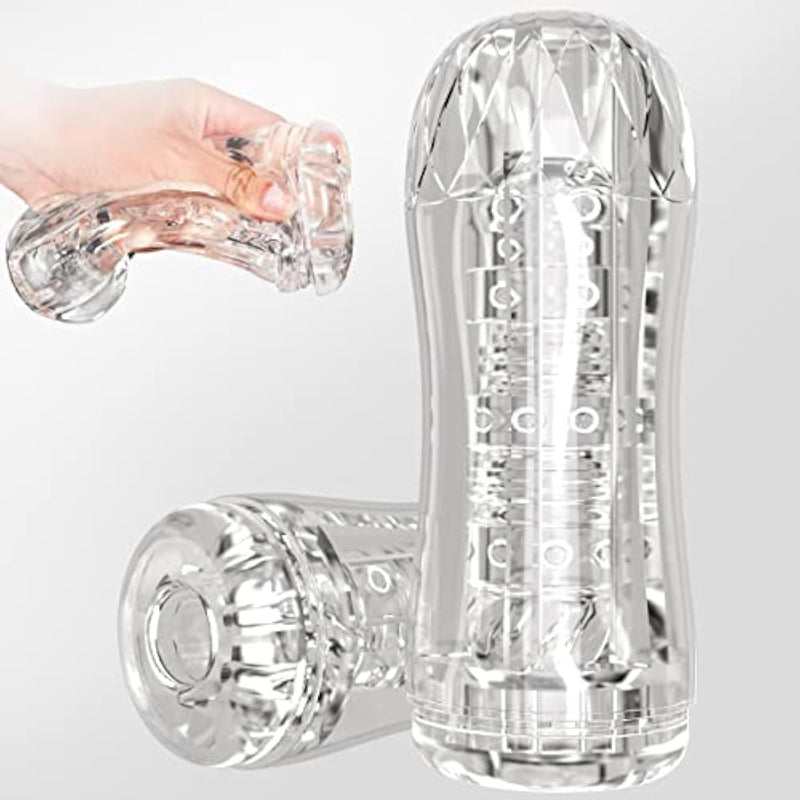 Manual Sucking Extrusion Male Masturbators, Portable Transparent Pocket Pussy Stroker With Vagina Textured Blowjob Machine Sex Toys Penis Tpe Masturbation Sleeve For Men