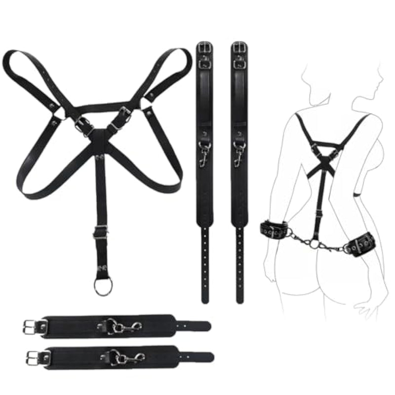 Bdsm Kit Restraint Sex Toy Set, 3Pcs Leather Adult Bdsm Bondage Kit With Adjustable Handcuffs Ankle Cuffs Bondage Gear & Accessories Kits Sm Games Sex Toys For Women Men Couples