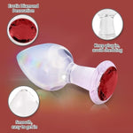 Crystal Glass Anal Plug With Luxury Jewelry Butt Plug Fetish Anus Stimulation Unisex Adult Anal Sex Toy (Red, L)