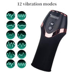 Silicone Penis Pump Vibrating Machine Masturbator, 12 Vibration Modes Glans Trainer Shaver-Shape Male Sleeve Toy, Rechargeable Airplane Cup Waterproof Male Adult Sex Toy - Black