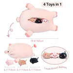 Pig Stuffed Animal Mommy 19.6” With 3 Pig Babies Plush,4 Pcs Cute Pig Plushie Pillow,Kawaii Plush Toys Soft Hugging Pillow For Kids Girls Boys Birthday Christmas(Pink Pig Family)