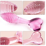 Pink Heart-Striped Glass Anal Plug, Crystal Glass Anal Plug,Anal Trainer, Crystal Butt Plug,Anal Expander Training Sex Toys Anal Masturbation Plug For Men Women Gay And Couples