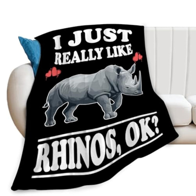 Rhino Blanket I Just Really Like Rhinos Throw Blankets Gifts For Girls Boys Kids Lover Soft Cozy Fleece Plush For Couch Sofa Bed 40"X50"