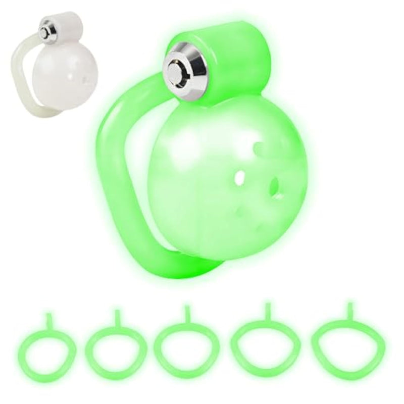 Glow In The Dark Chastity Cage With 5 Different Sized Cock Rings Chastity Lock Devices Breathable Sex Toy Penis Restraints & Bondage For Men (Style-1)