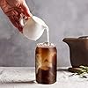 Drinking Glasses with Bamboo Lids and Glass Straw 2PCS Set, 16oz Glass Cups with Lids and Straws, Beer Glasses, Iced Coffee Glasses, Soda, Gift 1 Cleaning Brushes