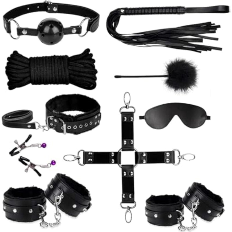 10-Piece Adult Bondage Kit with Blindfold and Restraints for Couples
