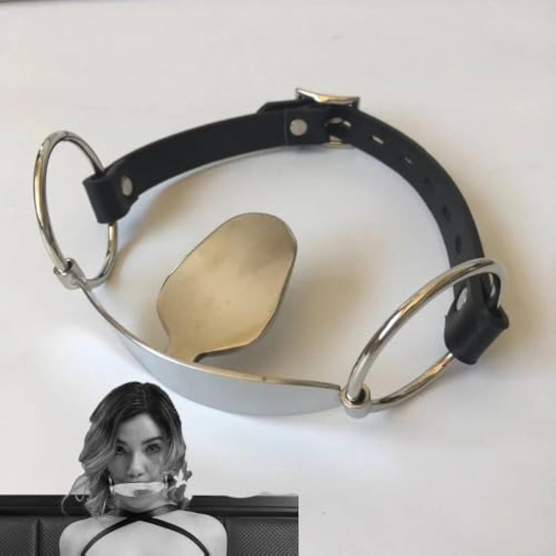 Bdsm Stainless Steel Tongue Depressor Mouth Gag Pu Leather Head Harness Bondage Restraints Adult Slave Fetish Coupels Sex Toys (Silver)