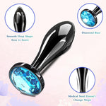 Small Stainless Steel Anal Plug, Jewel Butt Plug for Beginners, Unisex (Blue)