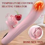 4-in-1 Rose Rabbit Vibrator – Thrusting, Licking & Heating Dildo with LCD Display