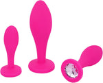 3PCS Jeweled Silicone Anal Plug Set, Training Kit for Men & Women (Pink)