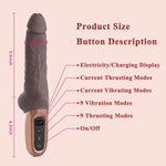 9.8" Thrusting Dildo with LED Display, 9 Vibration & Thrusting Modes, Silicone