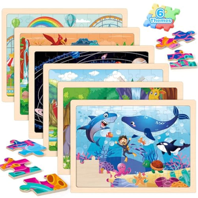 6 Pack Wooden Vehicle Puzzles For Kids Age 3 4 5 Year Old, 60 Pcs Montessori Toddler Animals Jigsaw Puzzles For Girl Boy Activities Preschool Learning Birthday Gift Travel Autistic Toy