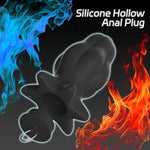 Hollow Butt Plug With Matched Stopper Black Silicone Anal Dialator For Women Speculum Anus Tunnel Plug For Anal Peeping Sm Adult Sex Toys (Large)