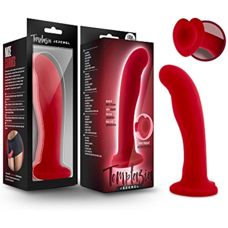 Temptasia Jezebel - 6 Inch Platinum Puria Silicone Ultrasilk Smooth Satin Feel G Spot Dildo - 1.5" Wide - Strap On Compatible Suction Cup - Sex Toy For Women Couples - Crimson