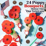 24 Pcs Patriotic Poppy Flower Craft Kit, DIY Paper Bouquet Making Set for Kids