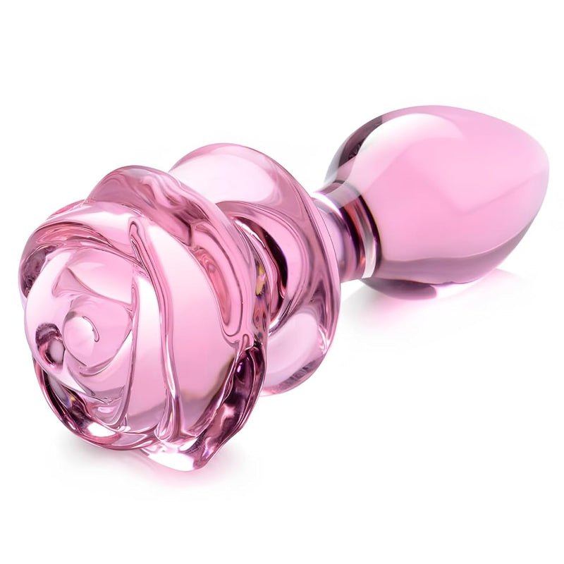 Rose Crystal Glass Butt Plug Featuring A Base,Mini Pink Glass Anal Plug, Anal Masturbation Plug For Men Women Gay And Couples