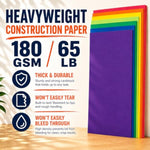 12 x 18 Construction Paper, 56 Sheets, 7 Colors, Heavyweight 180 GSM Craft Paper