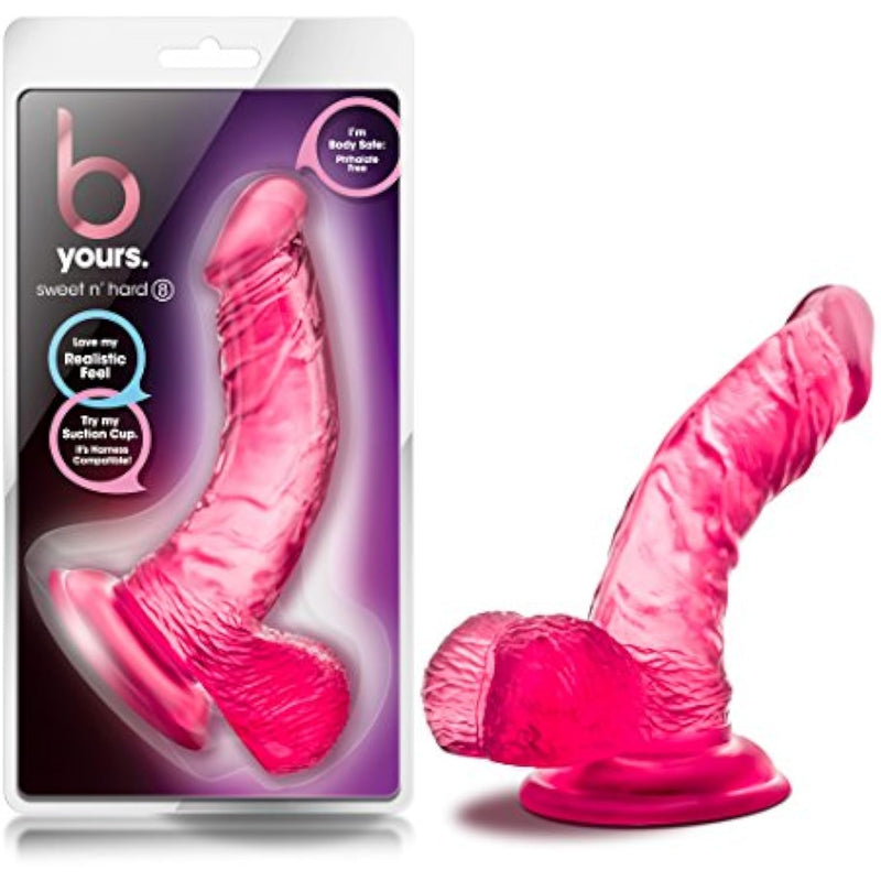 B Yours Sweet N' Hard 8-6 1/2 Inch Soft Realistic Feel Stimulating Curved Dildo - Suction Cup Harness Compatible Easy To Clean Female Male Adult Toys - Sex Toy For Couples - Pink