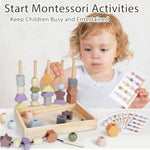 Montessori Toys For 3 Year Old - Wooden Lacing Beads & Stacking Blocks Toys For 3 4 5 Year Old Girl Boy Easter Birthday Gifts, Preschool Learning Activities With Beads Sequencing Set For Kids Age 3+