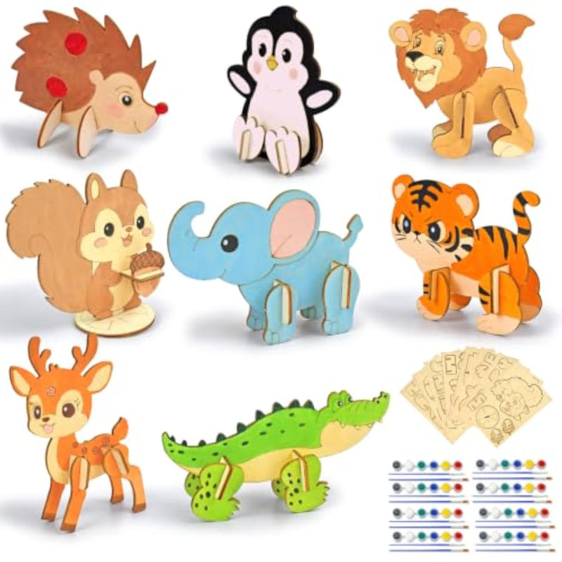 8 Pack Wooden Animal Painting Crafts for Kids Ages 4-8, Perfect for Party Favors and Class Rewards