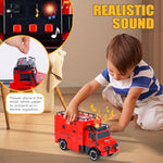 Versatile Transforming Truck With Race Tracks For Kids Ages 3-7 - Foldable Car Toy With Dual Launchers, 6 Cars, And Sounds, Ideal Gift For Boys And Girls Red
