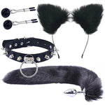 Fox Costume Set Animal Furry Ears Headband Plush Anal Plug Bunny Fox Tail Plug Furry Anal Plugs Choker Necklace Nipple Clip