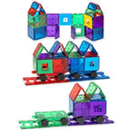 Magnetic Tiles Train Car Set For Kids - 55Pcs Magnet Building Blocks Accessory Set With 4 Cars - Durable Creative Stem Learning Toys For Boys, Girls & Toddlers