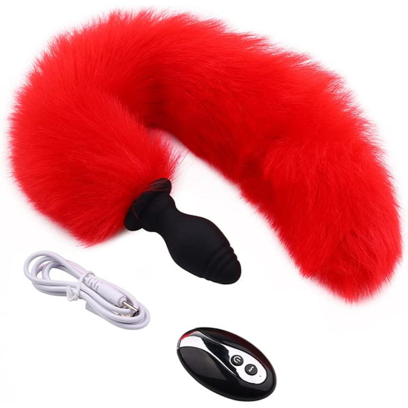 Fox Tail-Vibrating Anal Plug Remote Control, Butt Plug Anal Role Play Flirting Animal Tail Sex Toy For Men Women Couples, Red