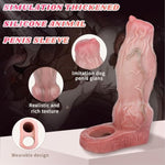 Silicone Penis Extender Condom With Cock Ring Realistic Textured Penis Sleeve Enlarger For Men Reusable Girth Enhancer Sleeve (A)