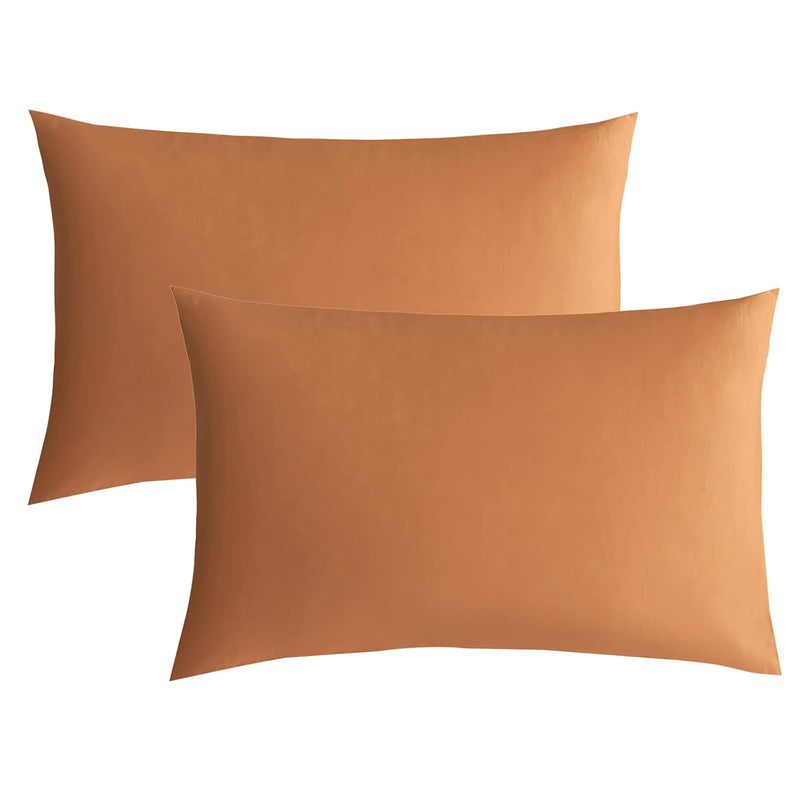 Rust 100% Washed Cotton King Pillowcases Set, 2 Pack Soft Breathable Pillow Co