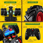 Remote Control Tractor Toy, Kids Rc Tractor Set & Truck And Trailer Front Loader - Metal Car Head/8 Wheel/Light, Toddlers Farm Vehicle Toys For 3 4 5 6 7 8 9 Year Old Boys Girls Birthday Gift