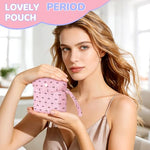 Bow Corduroy Sanitary Pad Pouch Soft Discreet Pad Bags for Period for Women Cute Nursing Pad Holder Menstrual Cup Tampon Pouch First Period Gift Feminine Bag (Pink)